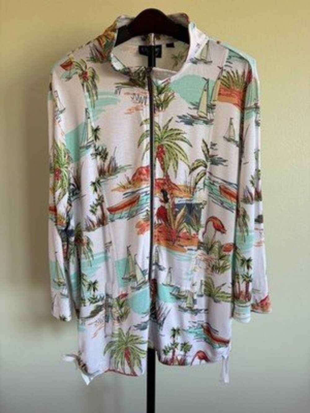 Onque Casuals Tropical Island Jacket Womens Full Zip Basic Size XL